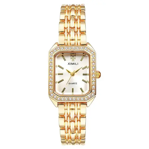 Women's Lightweight Classic Quartz Watch - Gold Analog, Elegant Vintage, Diamond-Encrusted Dial, Rhinestone Jewelry Bracelet Watch, Small Stainless Steel Metal Band, Fashionable Women's Accessory, Top Mother's Day Gift