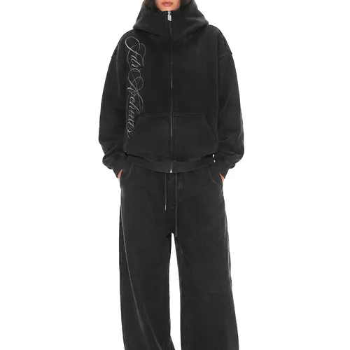 FDR Embroidered Script Letter Washed Zip-Up Hoodie, Women's High-Collar Big Hood Sweatshirt Eases Social Anxiety , Flattering Fit & Exclusive Y2K Streetwear Style for Casual Everyday Wear