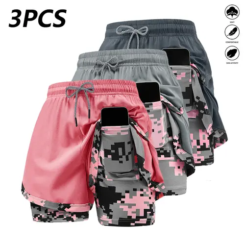 3-pack women’s yoga shorts, fashionable trendy design, with pockets, drawstring waist, running sports shorts, casual athletic shorts for women, suitable for jogging, yoga, tennis, and other activities, can be a great gift for women.