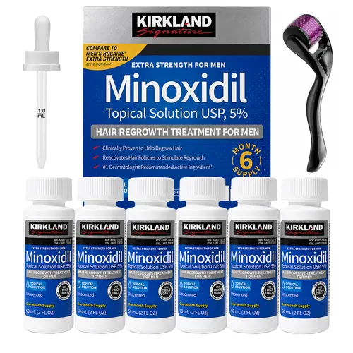 Kirkland 5% Minoxidil Topical Solution Universal Kit for Men, 6 Months Supply - Includes Precision Dropper Applicator for Daily Beauty, Grooming & Personal Care Routine