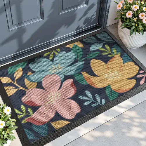 DEXI 1-Piece 3'x5' Front Door Mat - Durable Polyester Fiber Non-Skid Anti-Slip Dirt Trapper, Wrinkle Resistant Waterproof All-Weather Outdoor Patio Rug for Home Entryway Decor