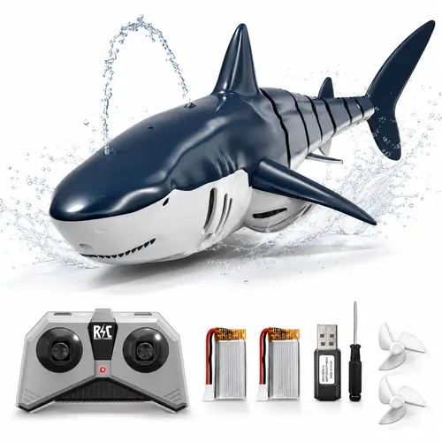 2.4GHz Remote Control Shark Toy with Light & Water Spray, RC Shark Pool Toy for Kids, Rechargeable Shark Boat Gift for Boys Girls