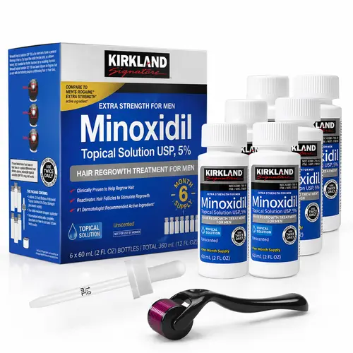 Kirkland Signature 5% Minoxidil Topical Liquid, 6 Months Supply with Dropper Applicator, Universal Daily Personal Care & Beauty Routine for Men, Visibly Thicker & Fuller Appearance Enhancer
