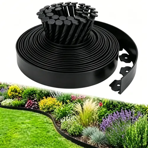 40ft 2in Tall Plastic Landscape Edging Garden Edging Border Landscape Edging Kit with 30 Spikes Flexible Tool-Free Lawn Border for Yard, Flower Bed & Landscaping, Rubber, Outdoor