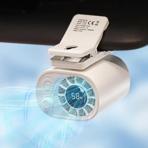 Car Clip-On Fan with LED Display, 100-Speed Adjustable, Portable USB-Rechargeable 1800mAh Battery, Personal Cooling Mini Handheld Fan for Umbrellas, Offices, Camping, Gyms, Beaches, and Homes