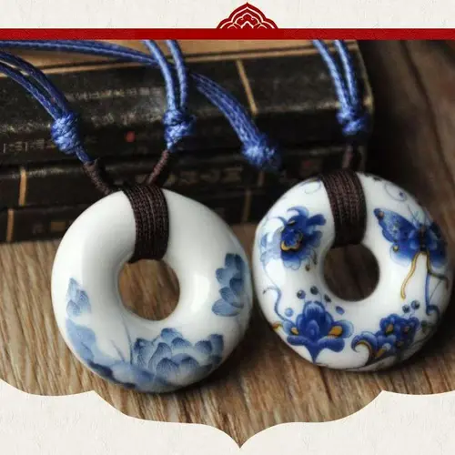 New unisex ceramic necklace featuring Jingdezhen blue-and-white porcelain; traditional woven design; ethnic-style decorative necklace—great as a gift