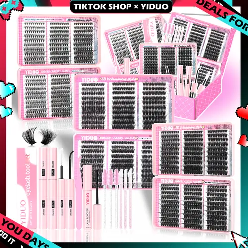 YIDUO Lash Clusters Extension Kit – Mixed Fluffy Individual Lashes with Lash Book, Multi-Volume Design, High Cost-Effectiveness, Includes Bond & Seal, Suitable for Beginners & Professionals BackToSchool