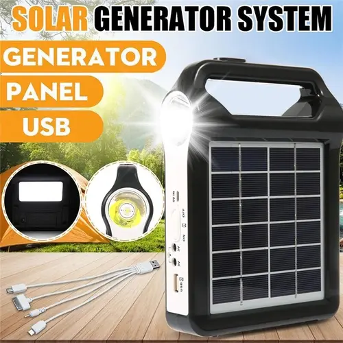 Solar Generator Panel Power Bank Outlet Camping Emergency Portable Power Station, with LED Flashlight 220V Power System USB Charging Generat for Camping Outdoor, Travel Rechargeable Solar Panel Solar Power Kit