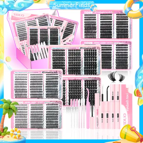 YIDUO Individual Lash Clusters Kit – Fluffy Mixed Eyelash Extensions with Lash Book, Versatile Volume Choices, Great Value Set, Comes with Bond & Seal, Ideal for Home Use and Salon Stylists BackToSchool