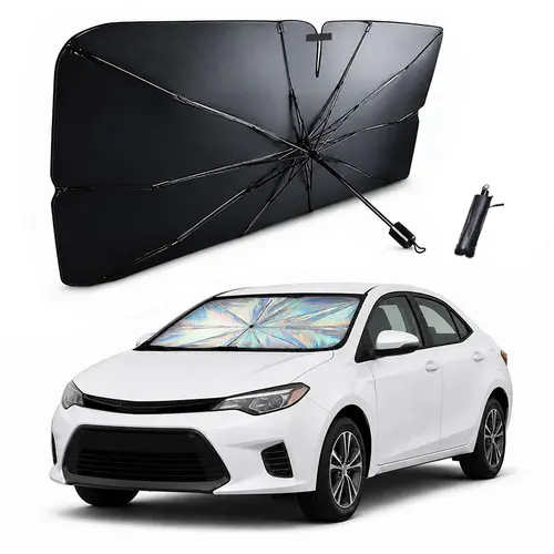 Universal Foldable Umbrella Sunshade Front Window - Polyester Windshield Heat Shield, 1-Click Install & Store, UV Protection, Car Window Shades, Car Accessories, Truck Accessories for SUVs/Trucks, Summer Daily Commute Essential, Windshield Sunshade Front