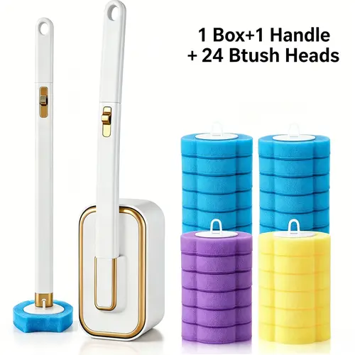 Nifogo Disposable Toilet Brush Cleaner Kit, Wall-Mounted Bathroom Scrubbing System with Quick Wall Access, 24 Disposable Refills for Toilet+Sink+Bathtub Cleaning, One Kit, Many Bathroom Tasks