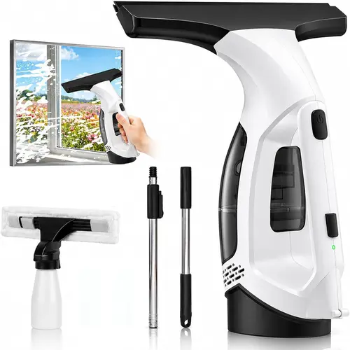Window Vacuum Squeegee Cordless, Window Vacuum Cleaner with 2000Pa Streak-Free Suction, 30–40" Extension Pole, 11-Inch Cleaner Tool for High Windows, Shower Glass, Tiles & Mirrors