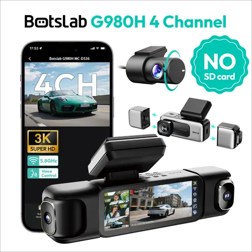 Botslab 3K 4 Channel Dash Cam with 3.18” Touch Screen, 24/7 Parking Mode, Built-in GPS, 5.8G WiFi, Night Vision, Voice Control,No Card, Rear Camera Monitor Touchscreen Dash Cam Hd Automotive Dashcam,car accessories
