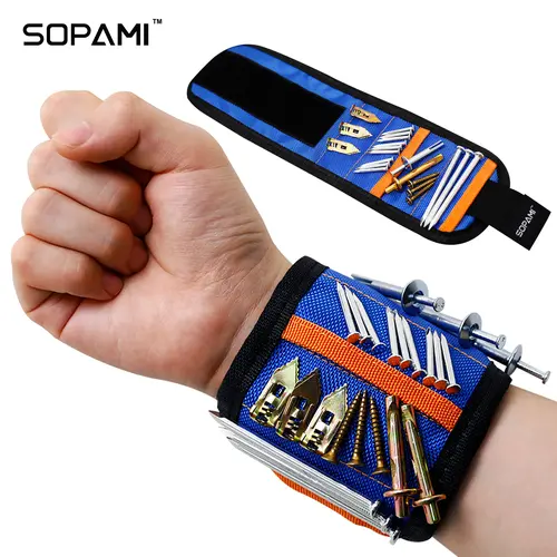 SOPAMI Magnetic Wristband Tool Holder, Super Strong Magnets & Stable Adsorption, Adjustable Wear-Resistant Wrist Belt, Practical Tool Organizer for Screws Nails Bits, Widely Used in Woodworking, Auto Repair, Household DIY