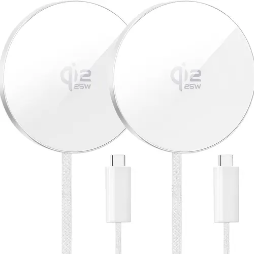 【Buy 1 Get 1 Free】25W Qi2 Magnetic Wireless Charging Adapter 2-Pack, Aluminium Alloy Charger for MagSafe, iPhone 17/16/15/14/13/12 Pro Max, AirPods 4-2 Pro, Mobile Phones (Samsung Galaxy, Google Pixel), Lightweight for Travel & Home Office Desk