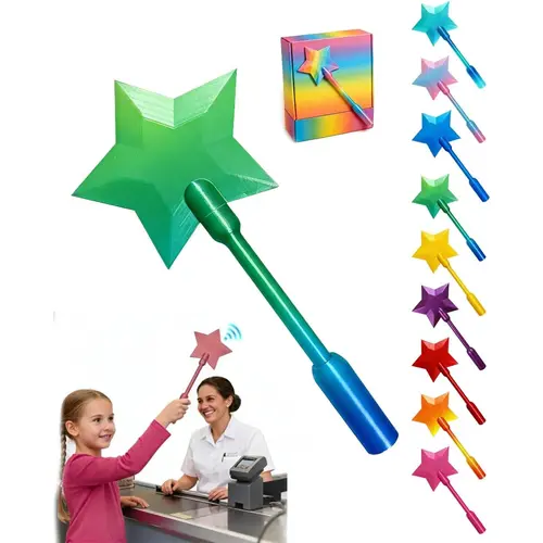 Plastic 3D Printed Star-Shaped Wand Tap-To-Pay Card Holder for Contactless NFC Credit/Debit Cards, Unisex Festive Party Gift Accessory (Variegated Color)