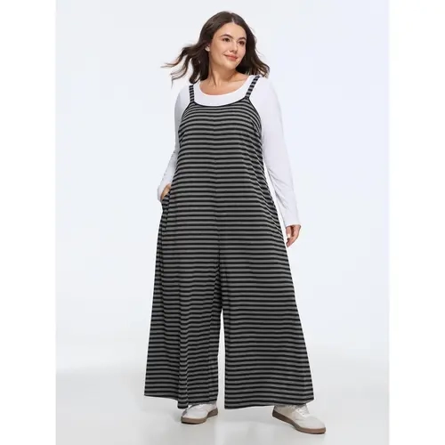 BloomChic Striped Print Relaxed-Fit Cami Jumpsuit 【M-6XL】