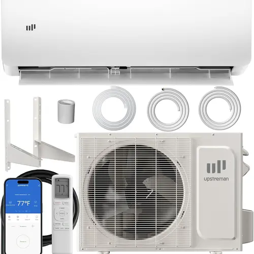 Upstreman Smart Inverter Mini Split AC Unit Complete System - Single/Multi-Zone, 12000-28000 BTU, 20 SEER2, 115V/230V Wall-Mount Full Set with Installation Kit (White/Silver) - Heater, Dehumidifier, Cooler, Smart Inverter Ac