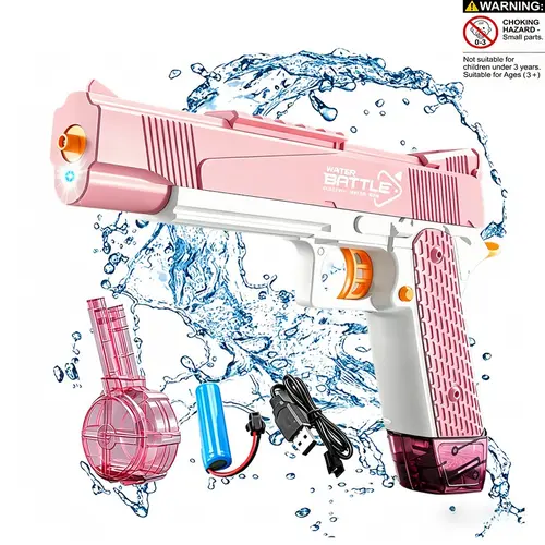 Electric Water Gun, Automatic Continuous Shooting Water Blaster with LED Light, 2 Magazines & Rechargeable Battery, Summer Outdoor Toy for Kids Adults