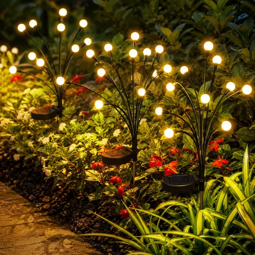 Solar Outdoor Firefly Garden Stakes - 4/8 Pack Waterproof Landscape Lawn Lights with Auto-On/Off Dusk-to-Dawn Glow, 32/64 LED Bulb Lights for Yard, Flower Beds Decor