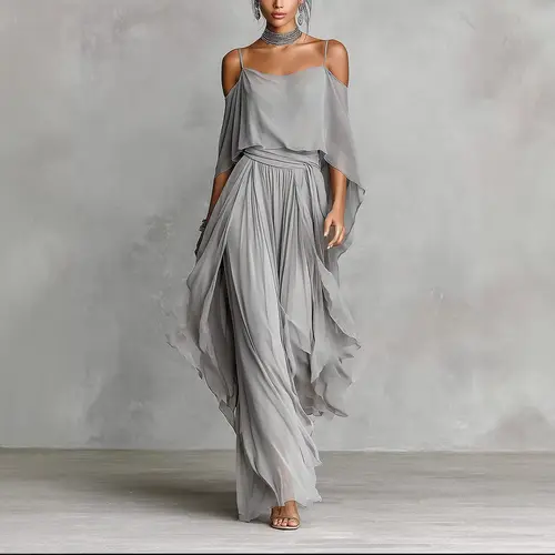 Women's Designer Flowy Maxi Dress Elegant Lightweight Long Dress Vacation Style Party Wear Tea Break Dress