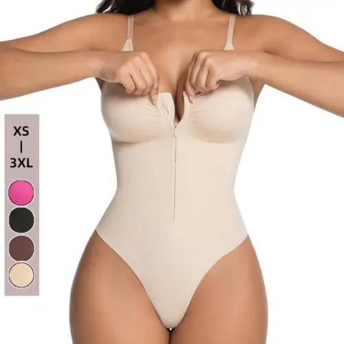 Colombian Faja High Compression Body Shapewear Zip-Front Deep V Thong Knit Shapewear Romper Tummy Control Clothes Wireless Bra Tank Top Lingerie Underwear Gym Set Womens Fashion Gift Ideas Deals For You Days, All Seasons, Fajas Colombianas Shapewear