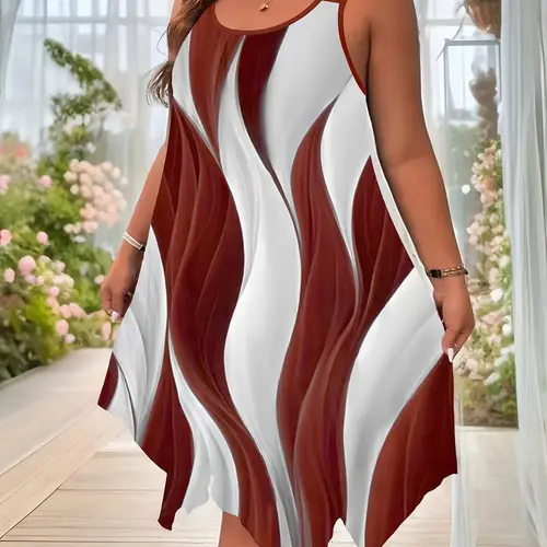New Fashion Asymmetrical Hem Dual Shoulder Straps Spaghetti Strap Sleeveless Abstract Print Camouflage Floral Dress, Women's Summer Comfortable Plus Size Dress Beach Summer Dress