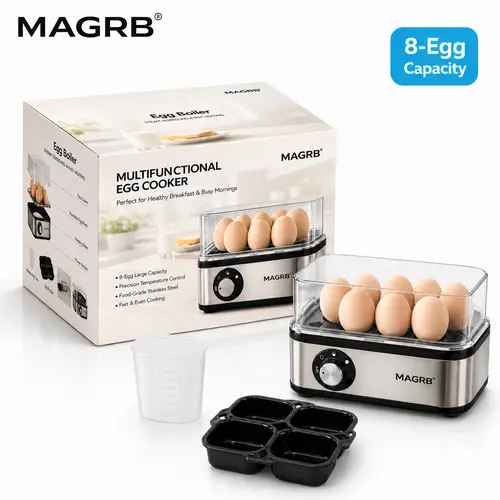 MAGRB Rapid Egg Cooker Electric 8 Egags Capacity, Soft, Medium, Hard Boiled, Poacher, Omelet Maker Egg Poacher With Auto Shut-Off, BPA Free
