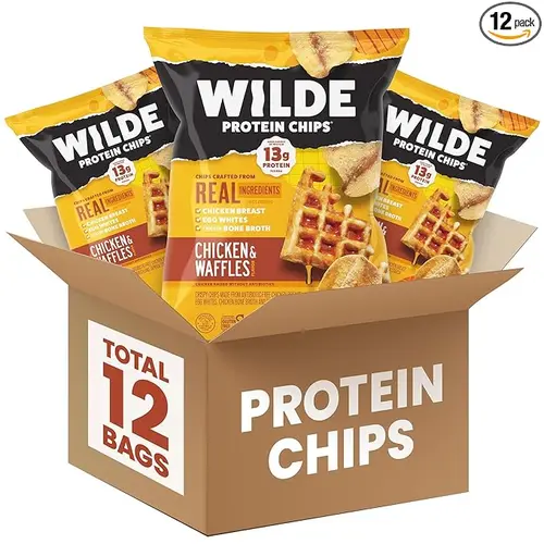 WILDE Protein Chips Chicken & Waffles, High Protein Snacks for Adults, Keto Chips, Gluten Free, Low Carb Snack Box Made with Real Ingredients 1.34oz Bags, Pack of 12