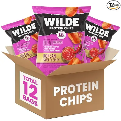 WILDE Protein Chips Korean Sweet & Spicy, High Protein Keto Snack, 13g Protein Chicken Chips, Gluten Free, Low Carb Chips