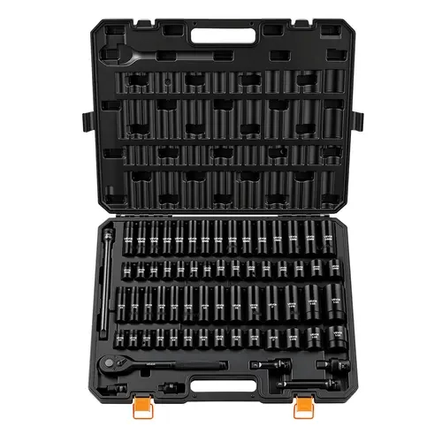 【toolupgrade】VEVOR 65-Piece Universal Impact Socket Set, 1/2" Drive 6-Point Ratchet Set, SAE 3/8"-1-1/4" & Metric 10-24mm, Cr-V Alloy Steel Car Tools, Easy Identification, Sturdy Storage Case for Vehicle Repair
