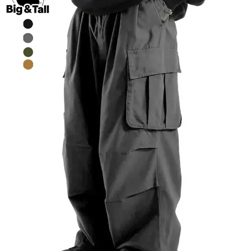 Large Size Men's Casual Sporty Work Pants, Casual Solid Drawstring, Flap Pockets, Side Drawstring Waist, Comfortable and Fashionable, Ideal for Daily Wear, Casual Comfy Trouser