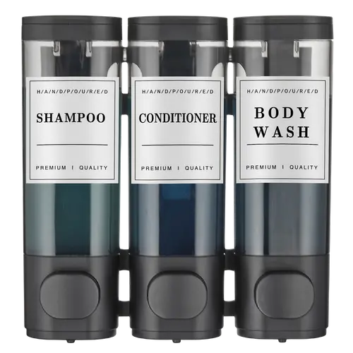 Shampoo and Conditioner Dispenser,Shower Soap Dispenser 3 Chamber No Drill Wall-Mounted Shampoo Dispenser for Shower Wall Mounted Shower Dispenser for Bathroom Hotel Large Capacity,Black