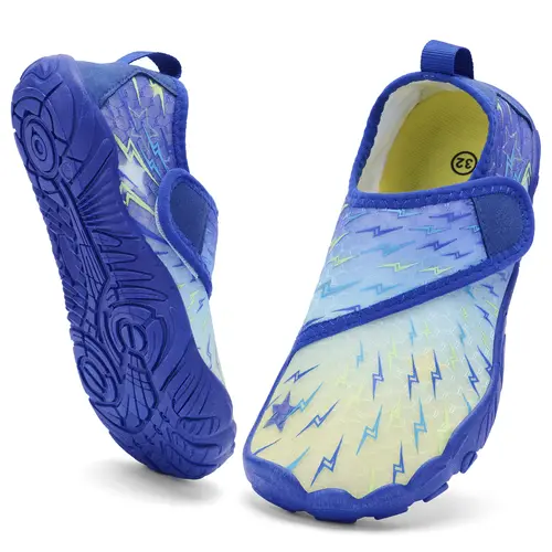Kids' Quick-Dry Water Sport Shoes, Slip-On Barefoot Aqua Socks with Wide Toe Box, Fabric Upper & Quick-Dry Sole, Breathable Sporty Shoes for Toddlers, Little & Big Kids (Beach, Pool Use)