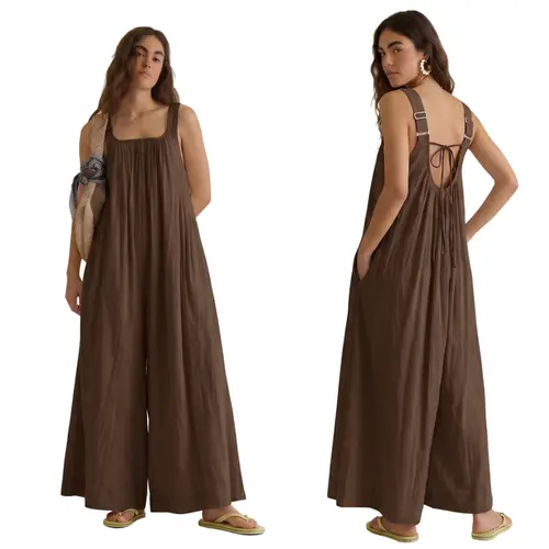 Chicovar Women's Loose Wide Leg Jumpsuit, Sleeveless Backless Romper with Pockets, Adjustable Straps, Back Tie, Loose Fit, Casual Vacation Music Festivals Boho Travel Outfit Overalls Overalls,Summervibe,Sohochic