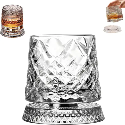 Rotating Glass Cup Spinning Glass Cup – Star-Cut Stress Relief Whiskey & Wine Glass, Elegant European Barware Gift，Gift for my boyfriend