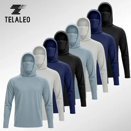 TELALEO 4 Pack Men Sun Hooded Sweatshirts, UPF 50+ Casual Sweatshirt with Built-in Face Mask, Lightweight Tops for Outdoor Running Gym summerwins,back to school,back to school shopping