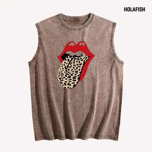 Holafish Upgraded Print Tank Oversize Tops Acid Washed Tank Top Hip-length, Graphic Casual Crop Tank, Heavyweight Cotton Vest, Unisex 100% Cotton Sleeveless Top Summer Outfits