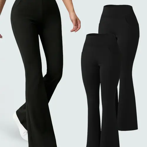 3PCS Women’s Casual Wide-Leg Pants – High Waist with Pockets, Tummy Control & Elastic Waist, Perfect for Travel & Relaxation, Sporty Leggings, Women’s Wear, Bottoms, Basic, Minimalist