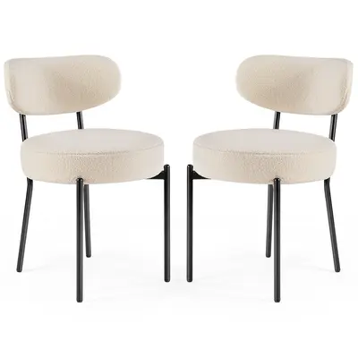 2-Piece Boucle Fabric Dining Chairs Set, Mid-Century Modern Kitchen & Dining Room Chairs with Curved Backrest and Metal Legs, Fabric Dining Chair