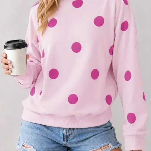 Fisoew Women's Polka Dot Mock Neck Sweatshirt, Long Sleeve Casual Pullover, Loose Fit Loungewear Top for Fall & Winter,back to school,back to school shopping