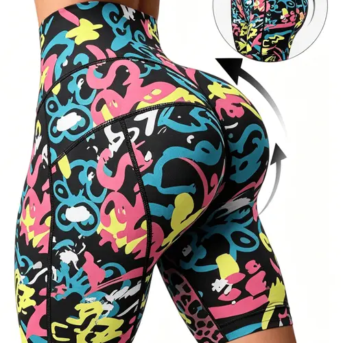Fashion Printed Athletic Shorts for Women, Single Pack Trendy Pattern Sports Shorts, High Elastic Comfortable Wear, Loose Cut Free Movement, Perfect for Fitness, Jogging, Travel, Casual Daily Wear and Various Occasions