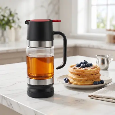 Glass Honey Dispenser, No Drip & Leak-Free Design with Handle, Suitable for Maple Syrup, Keeps Contents Fresh, Easy to Clean and Refill, Practical Kitchen Tool for Daily Use-MM1