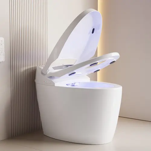 Garvee Upgraded Smart Commercial Elongated Bidet Toilet, Heated Seat, Foot Sensor Flush, Warm Dryer, Remote & Auto Lid, One-Piece Touchless Design