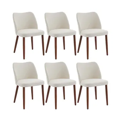Garvee Dining Chairs Set of 6 – Modern linen Upholstered Armless Kitchen Chairs with Wood Legs, Wing Backrest Support & Leveling Feet, Space-Saving Design for Dining Room & Home Office(White)