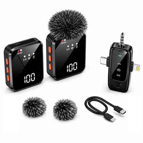 versatile wireless lavalier microphone is compatible with Android, iPhone, PC, and cameras, and can be used for mobile video blogging, interviews, and live streaming.