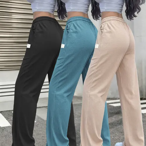 3-pack women’s corduroy wide-leg pants with an elastic waistband and drawstring, casual long pants suitable for yoga, fitness, and indoor/outdoor wear.