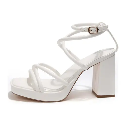 Mysoft Women’s White Platform Block Heel Sandals, Open Toe Strappy Ankle Buckle High Heels, Comfortable Chunky Heel Dress Shoes for Wedding, Party, Summer,back to school,back to school haul