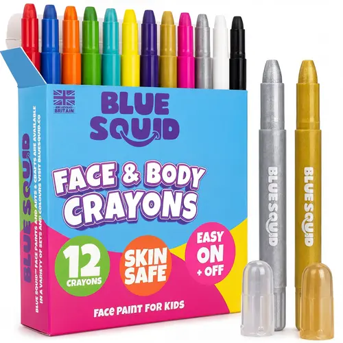 Blue Squid 12 Vibrant Colors Twistable & Washable Crayon Sticks - Coloring Kit for Paper, Kids Party, Halloween, Belly Painting Kit Pregnancy, Paints for Adults