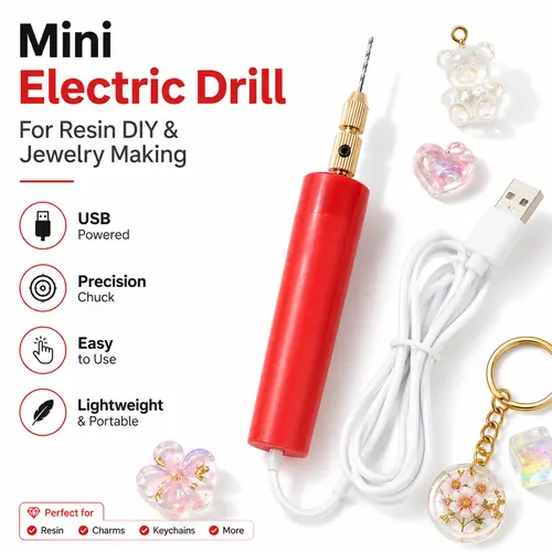 Mini Electric Drill Set for Resin Jewelry Making, 0.7-1.2mm Micro Handheld Craft Drill Tool for Epoxy Resin, Keychains, DIY Projects & ABS